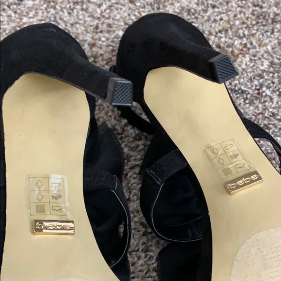 Bebe Gladyssa Black Chiffon Heels, sz 10 - Picture 6 of 8